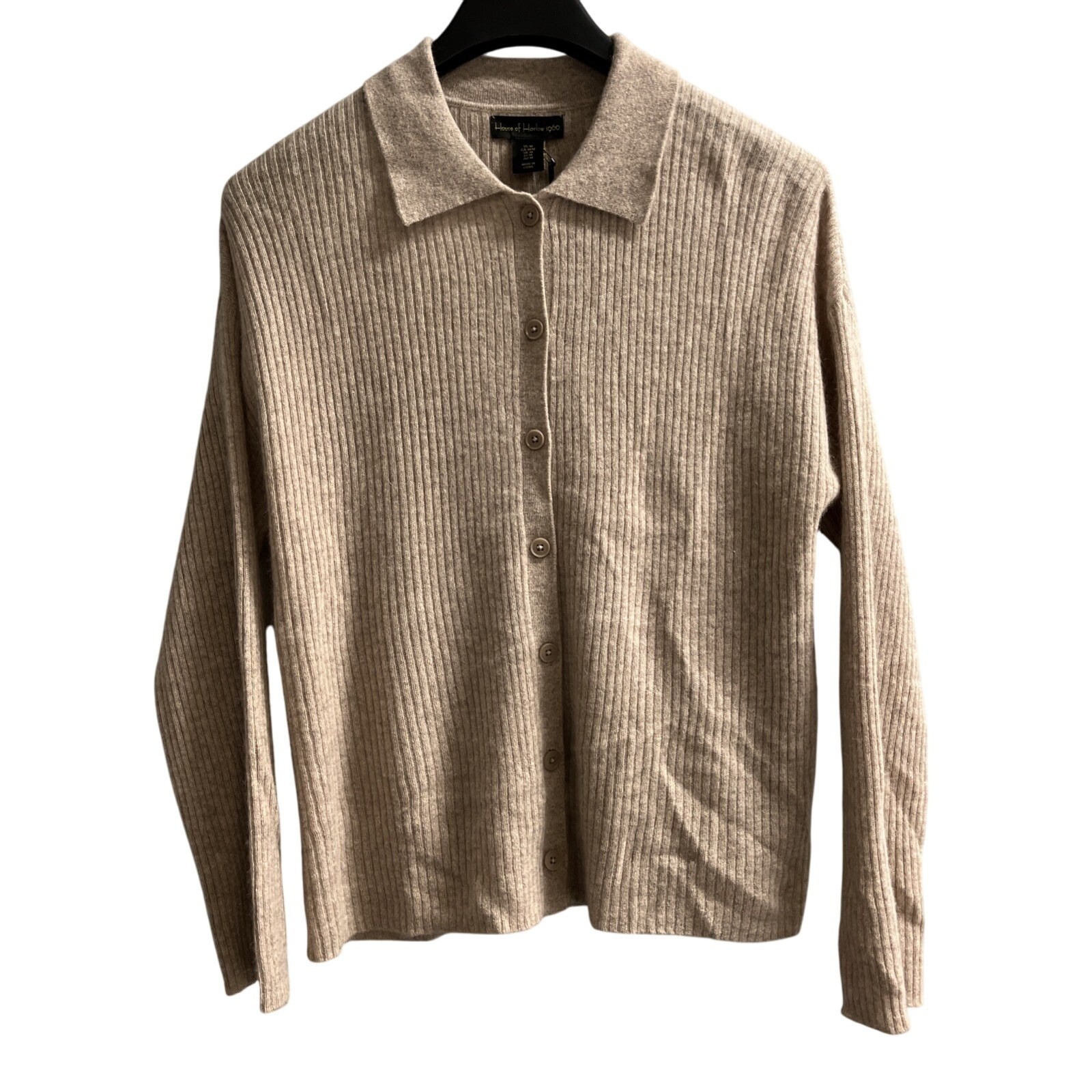 House Of Harlow Cardigan Womens M Beige Cashmere Button Down Soft Quiet Luxury